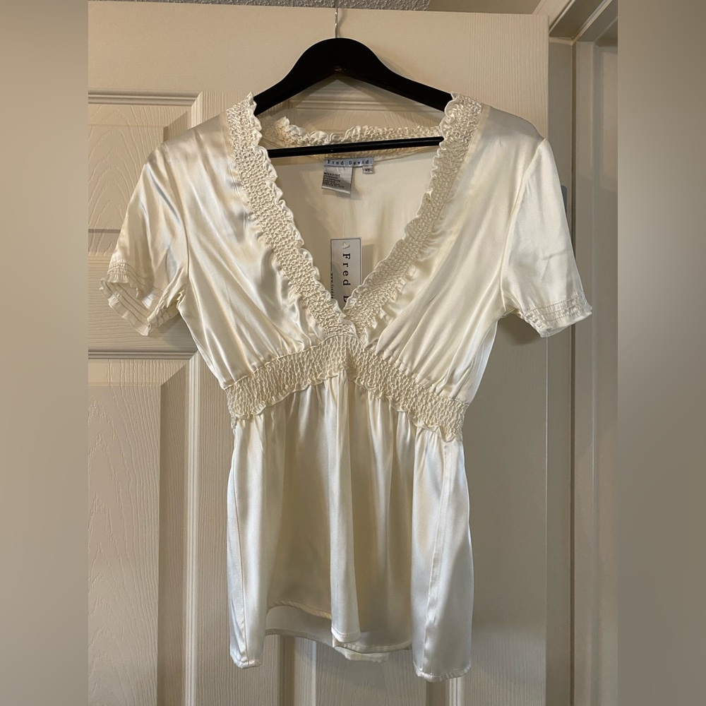 NWT Fred David Silk/spandex Ivory Top with Conch Waist